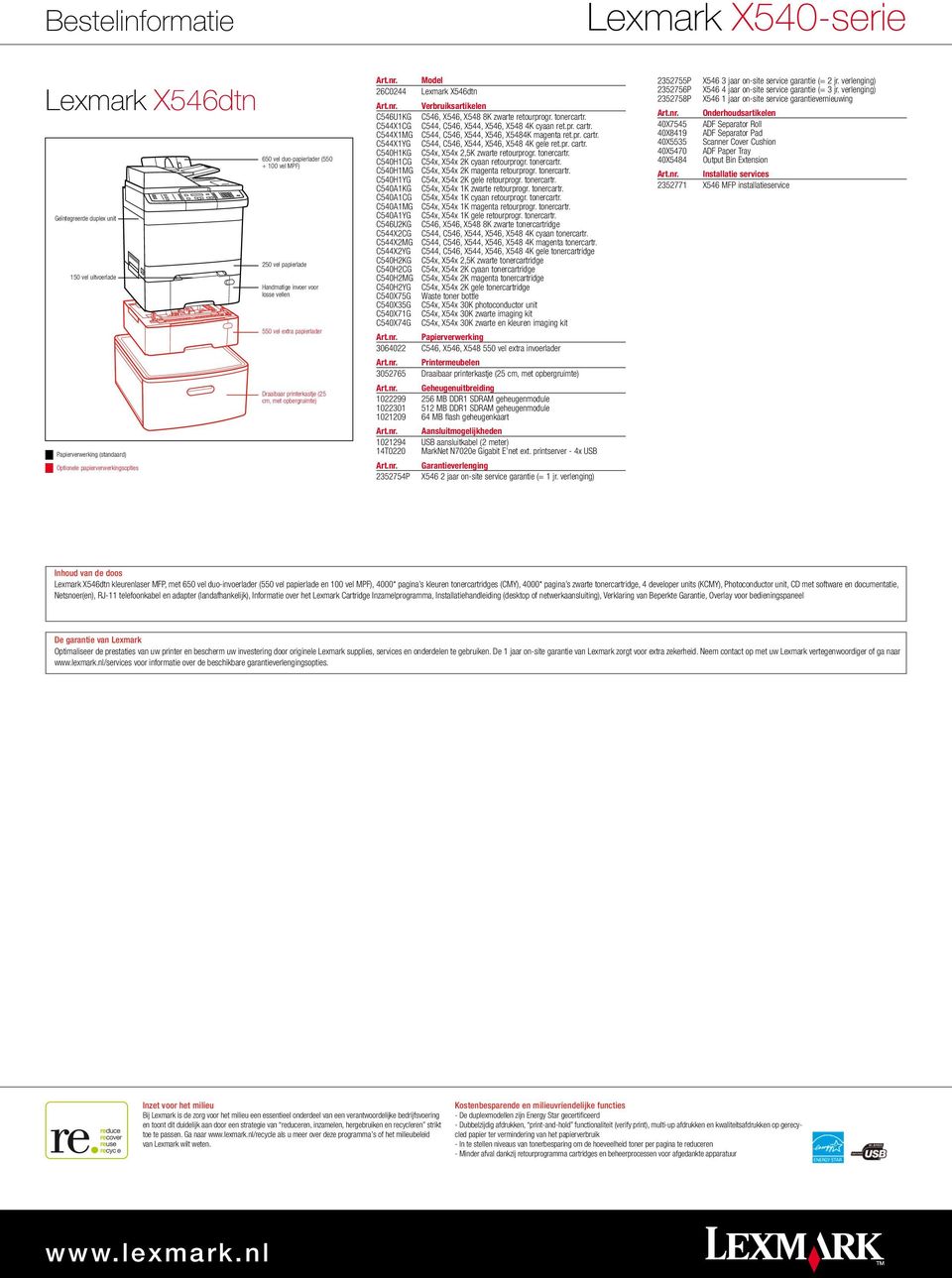 C544X1CG C544, C546, X544, X546, X548 4K cyaan ret.pr. cartr. C544X1MG C544, C546, X544, X546, X5484K magenta ret.pr. cartr. C544X1YG C544, C546, X544, X546, X548 4K gele ret.pr. cartr. C540H1KG C54x, X54x 2,5K zwarte retourprogr.