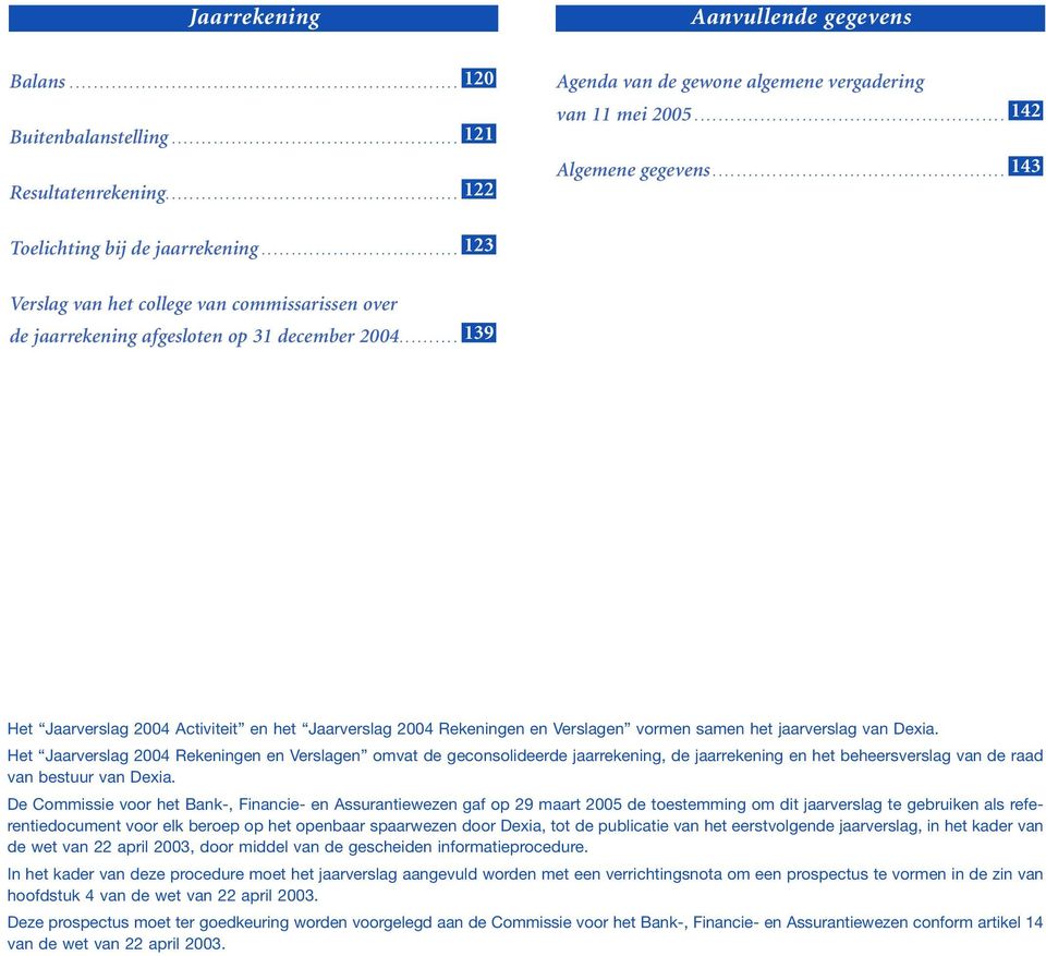 ................................................ 143 Toelichting bij de jaarrekening................................. 123 Verslag van het college van commissarissen over de jaarrekening afgesloten op 31 december 2004.