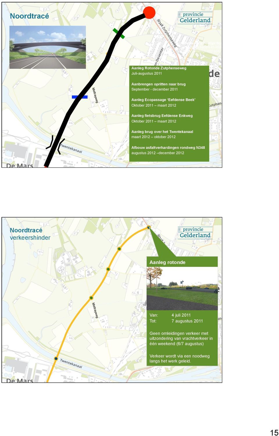 2012 Afbouw asfaltverhardingen rondweg N348 augustus 2012 december 2012 Noordtracé verkeershinder Aanleg rotonde yweg ra Mett Van: Tot: 4 juli 2011 7