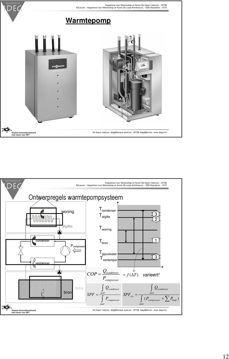 glycolwater T verdamper Q condenser = f ( T ) P compressor Q 3 = Δ varieert!