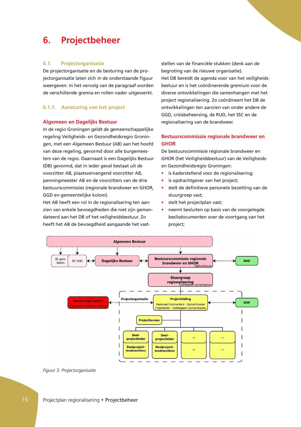 1. Aansturing van het project Algemeen en Dagelijks Bestuur In de regio Groningen geldt de gemeenschappelijke regeling Veiligheids- en Gezondheidsregio Groningen, met een Algemeen Bestuur (AB) aan