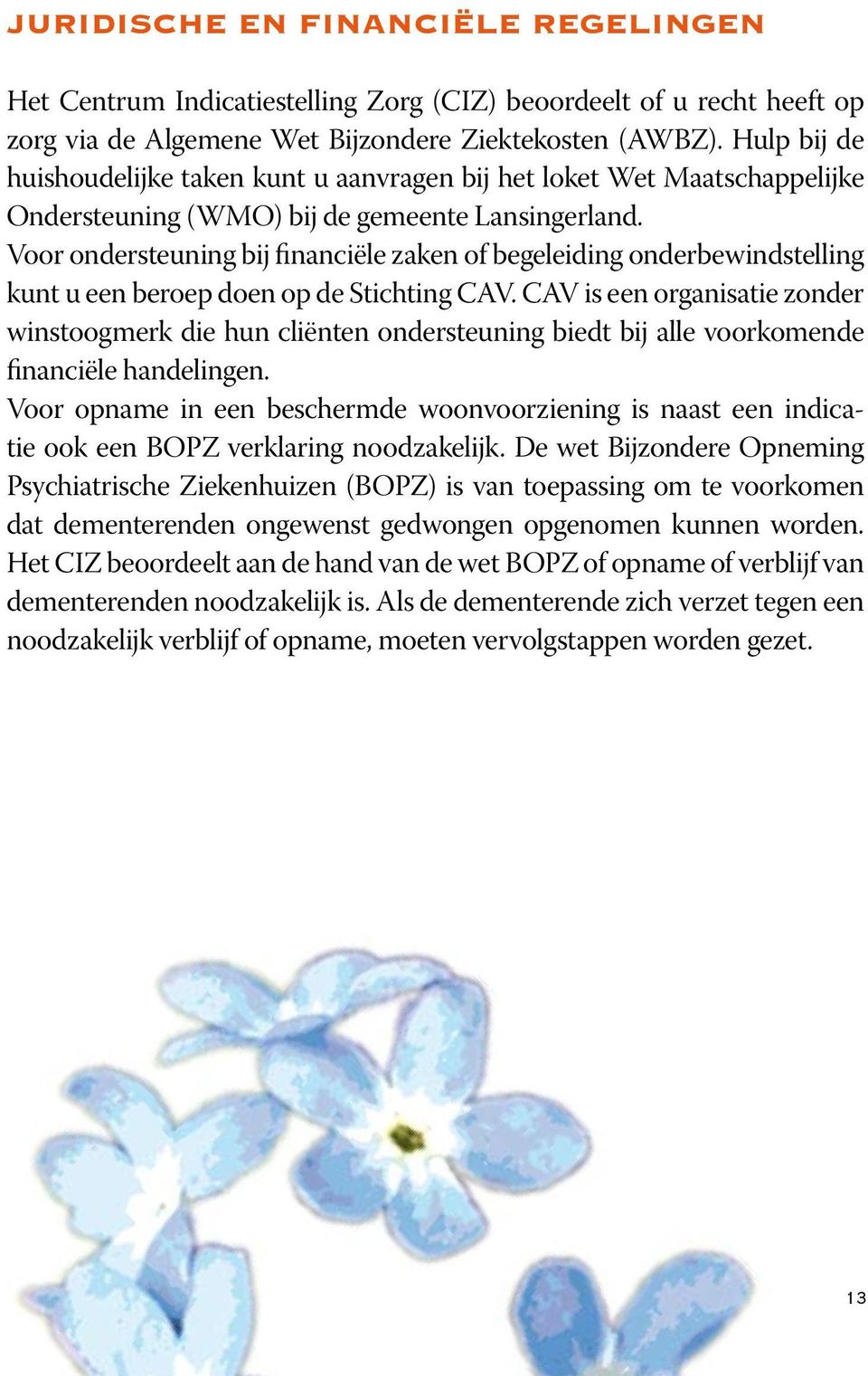 Voor ondersteuning bij financiële zaken of begeleiding onderbewindstelling kunt u een beroep doen op de Stichting CAV.