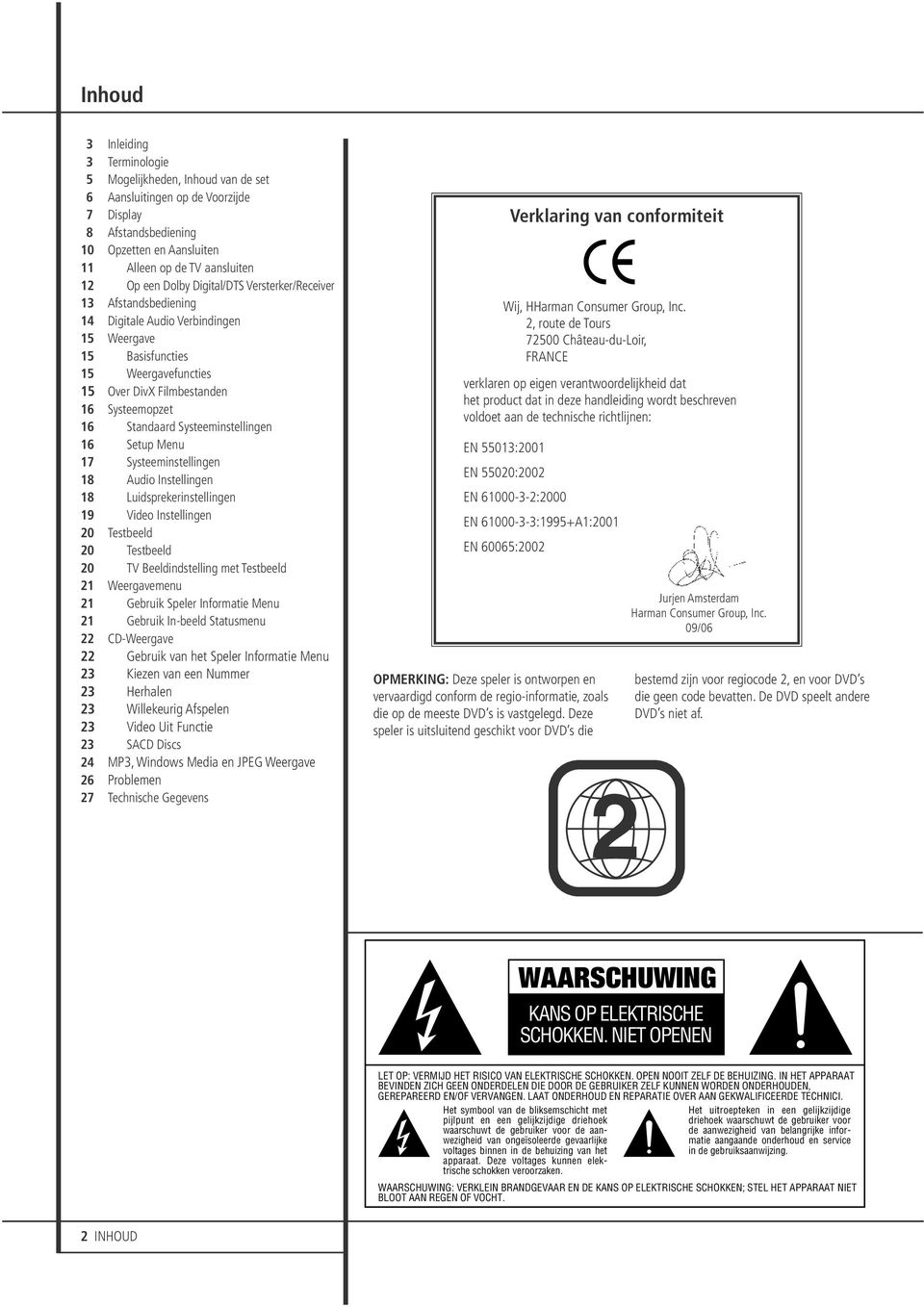 Systeeminstellingen 16 Setup Menu 17 Systeeminstellingen 18 Audio Instellingen 18 Luidsprekerinstellingen 19 Video Instellingen 20 Testbeeld 20 Testbeeld 20 TV Beeldindstelling met Testbeeld 21