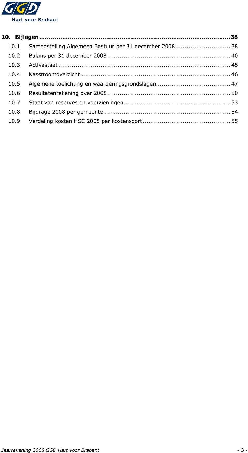 ..47 10.6 Resultatenrekening over 2008...50 10.7 Staat van reserves en voorzieningen...53 10.