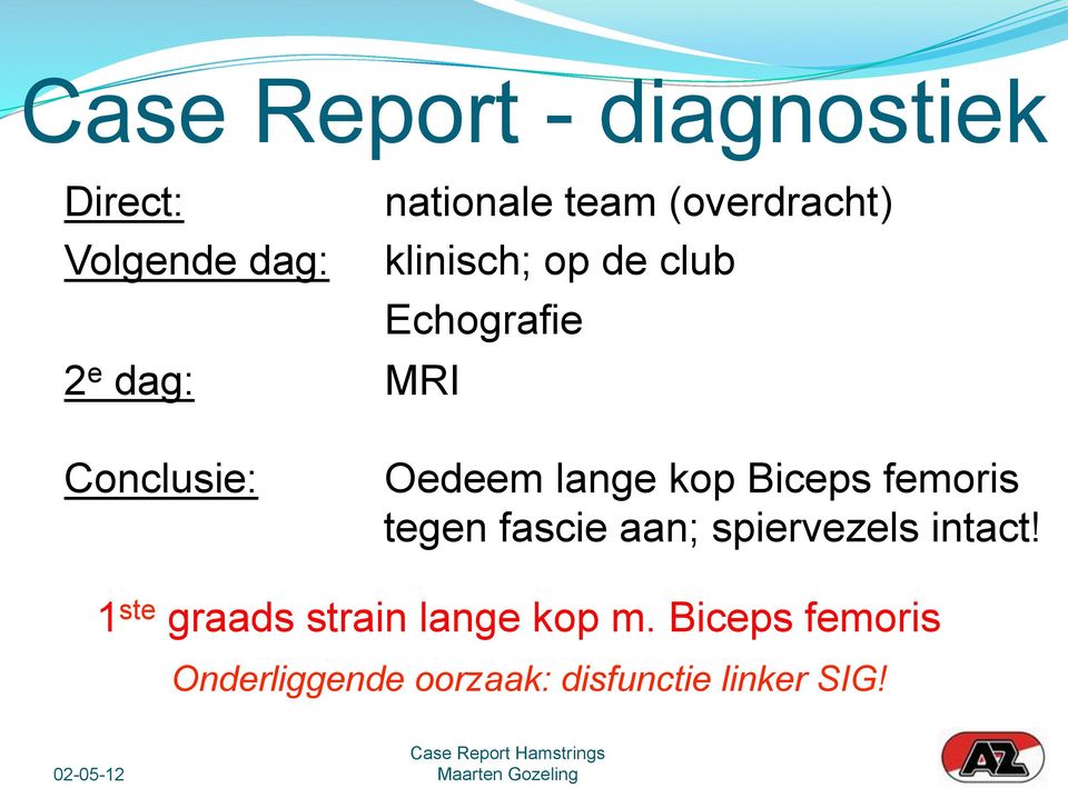 kop Biceps femoris tegen fascie aan; spiervezels intact!