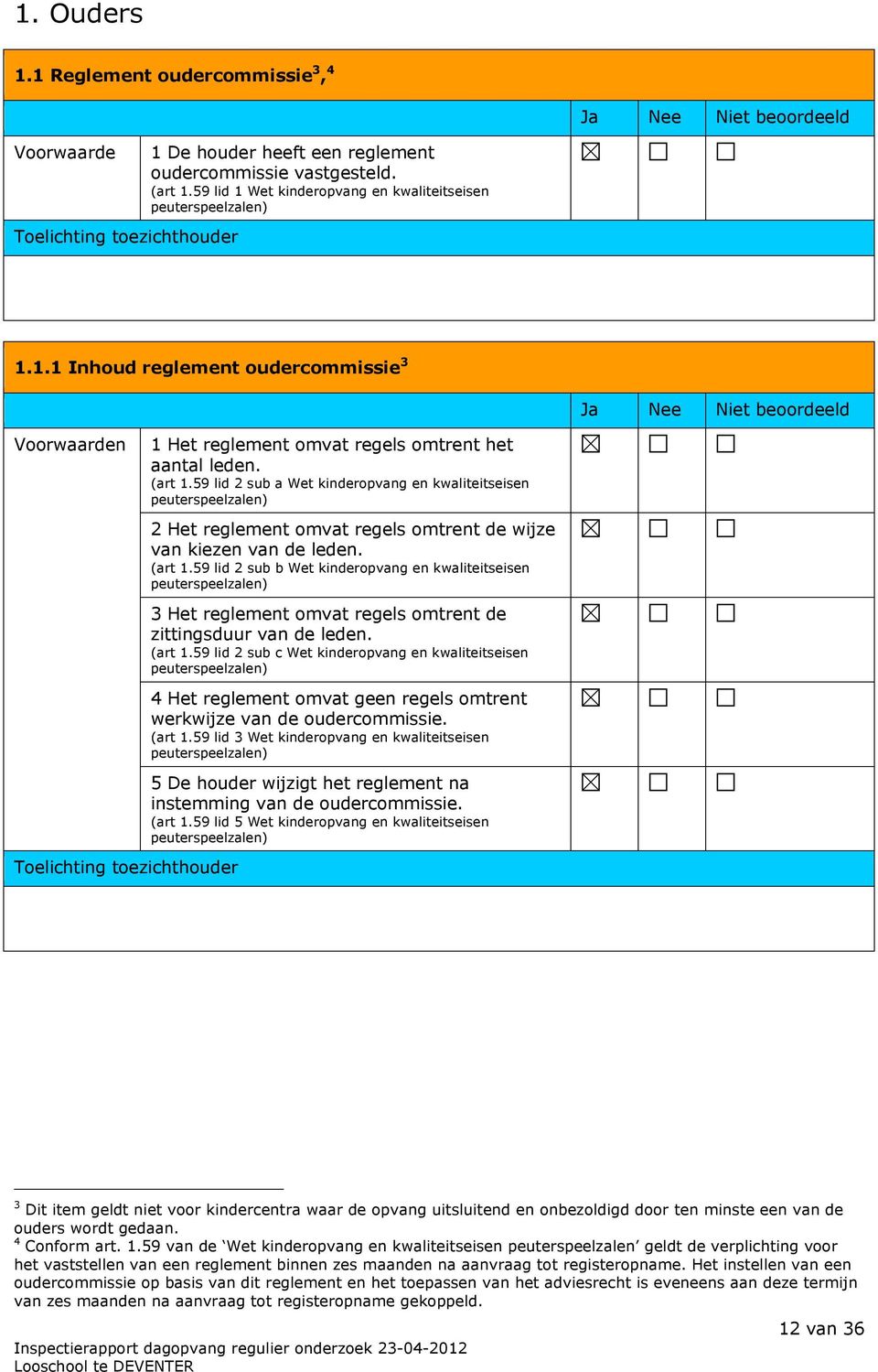 59 lid 2 sub b Wet kinderopvang en kwaliteitseisen 3 Het reglement omvat regels omtrent de zittingsduur van de leden. (art 1.