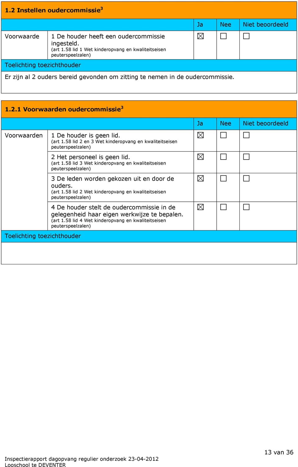 (art 1.58 lid 2 en 3 Wet kinderopvang en kwaliteitseisen 2 Het personeel is geen lid. (art 1.