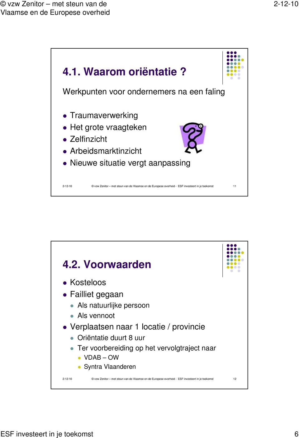 aanpassing vzw Zenitor met steun van de - ESF investeert in je toekomst 11 4.2.