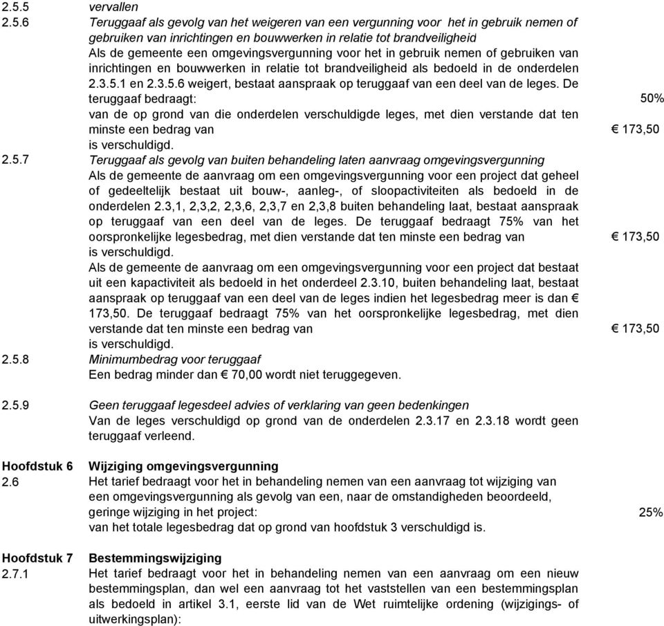 1 en 2.3.5.6 weigert, bestaat aanspraak op teruggaaf van een deel van de leges.