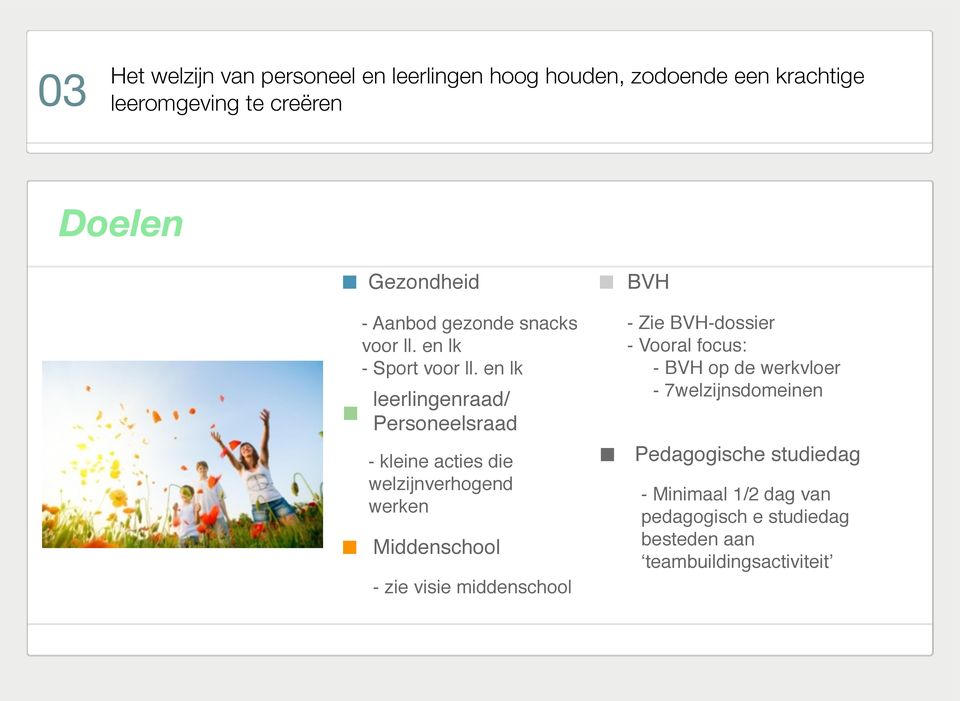 en lk leerlingenraad/ Personeelsraad - kleine acties die welzijnverhogend werken Middenschool - zie visie middenschool