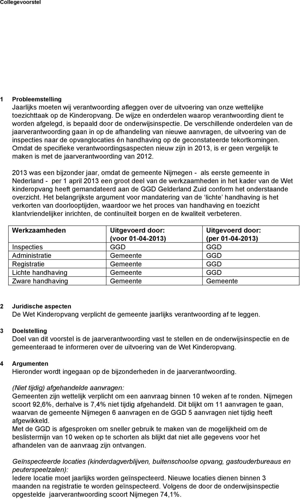 De verschillende onderdelen van de jaarverantwoording gaan in op de afhandeling van nieuwe aanvragen, de uitvoering van de inspecties naar de opvanglocaties én handhaving op de geconstateerde