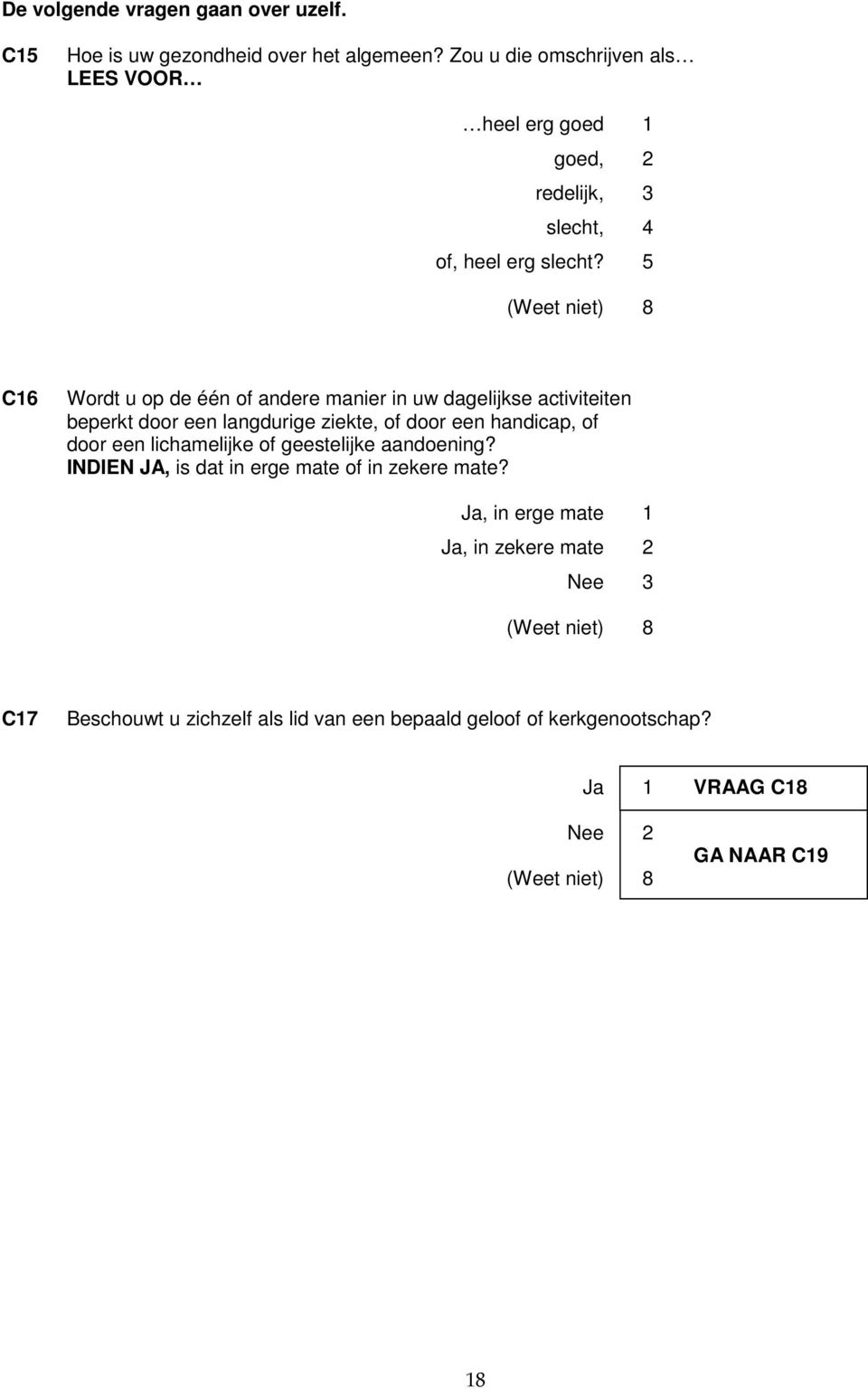 5 C16 Wordt u op de één of andere manier in uw dagelijkse activiteiten beperkt door een langdurige ziekte, of door een handicap, of door een