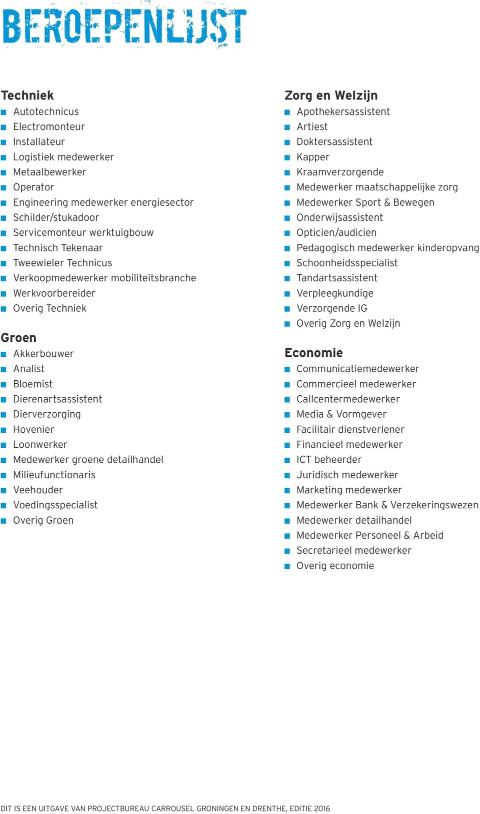 Medewerker groene detailhandel Milieufunctionaris Veehouder Voedingsspecialist Overig Groen Zorg en Welzijn Apothekersassistent Artiest Doktersassistent Kapper Kraamverzorgende Medewerker