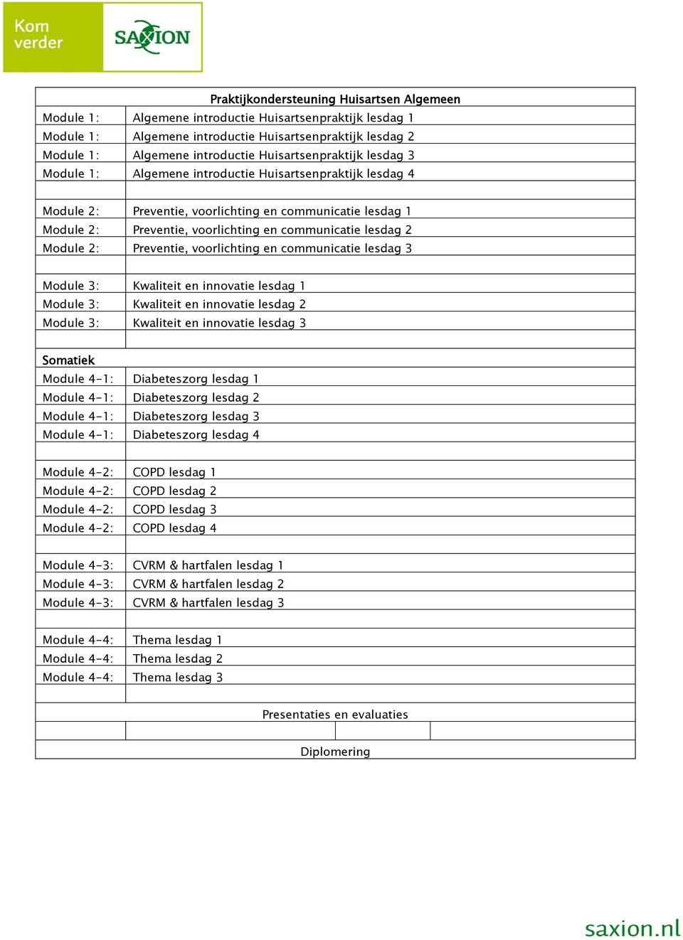 lesdag 2 Module 2: Preventie, voorlichting en communicatie lesdag 3 Module 3: Kwaliteit en innovatie lesdag 1 Module 3: Kwaliteit en innovatie lesdag 2 Module 3: Kwaliteit en innovatie lesdag 3