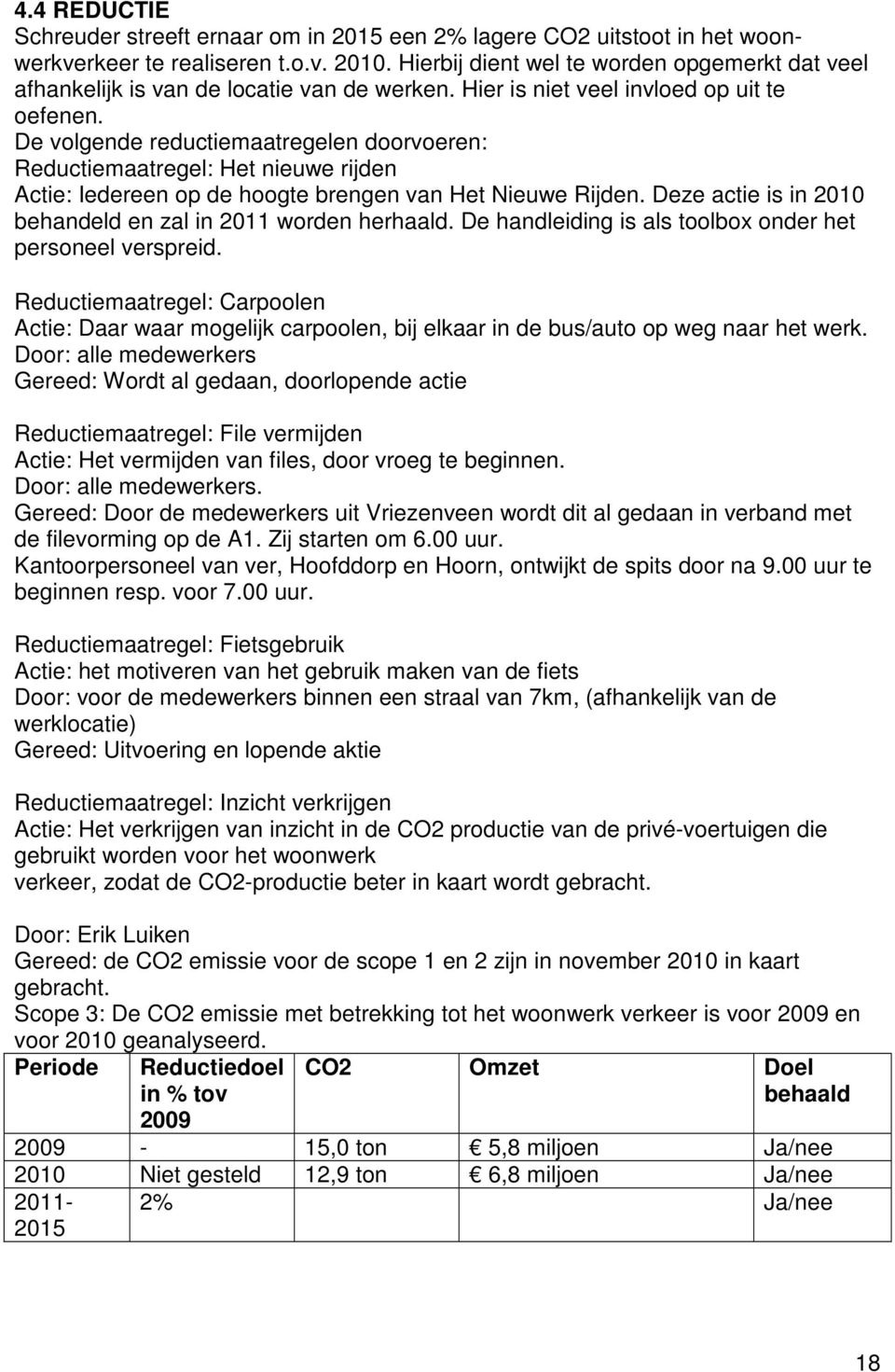 De volgende reductiemaatregelen doorvoeren: Reductiemaatregel: Het nieuwe rijden Actie: Iedereen op de hoogte brengen van Het Nieuwe Rijden.