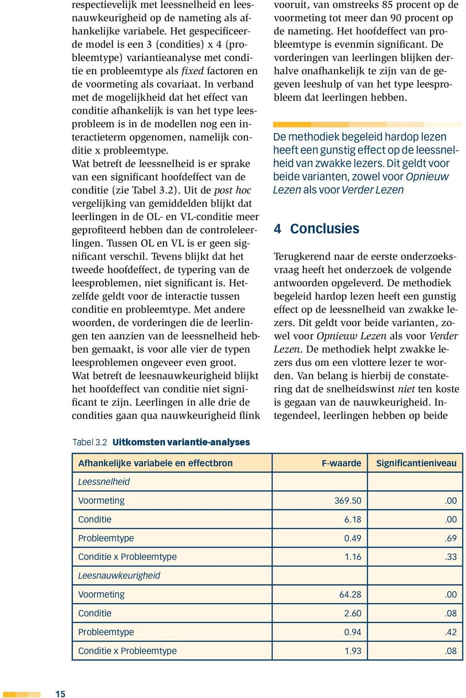 In verband met de mogelijkheid dat het effect van conditie afhankelijk is van het type leesprobleem is in de modellen nog een interactieterm opgenomen, namelijk conditie x probleemtype.