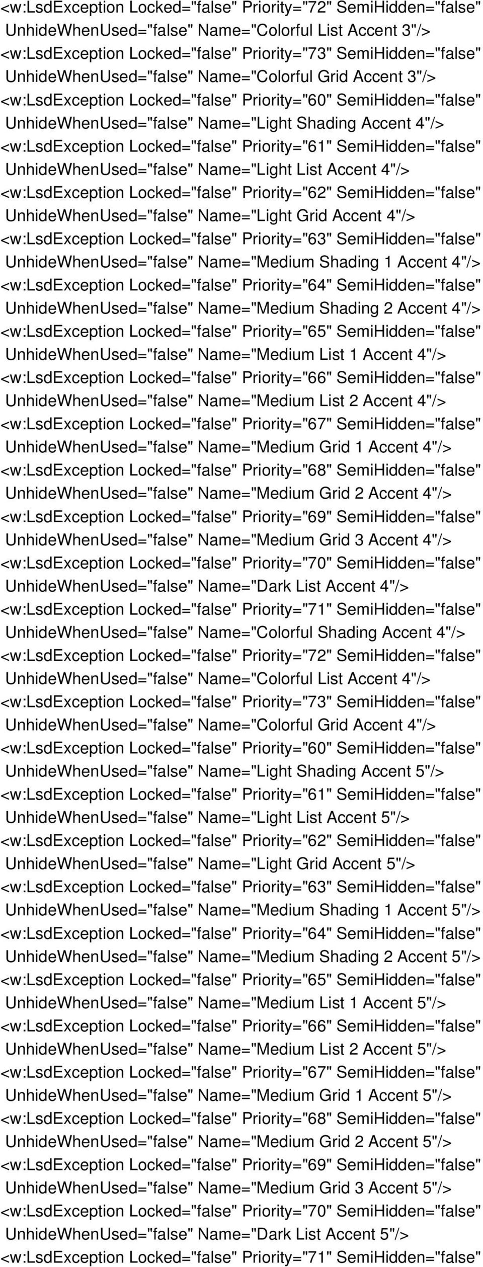 UnhideWhenUsed="false" Name="Medium List 1 Accent 4"/> UnhideWhenUsed="false" Name="Medium List 2 Accent 4"/> UnhideWhenUsed="false" Name="Medium Grid 1 Accent 4"/> UnhideWhenUsed="false"