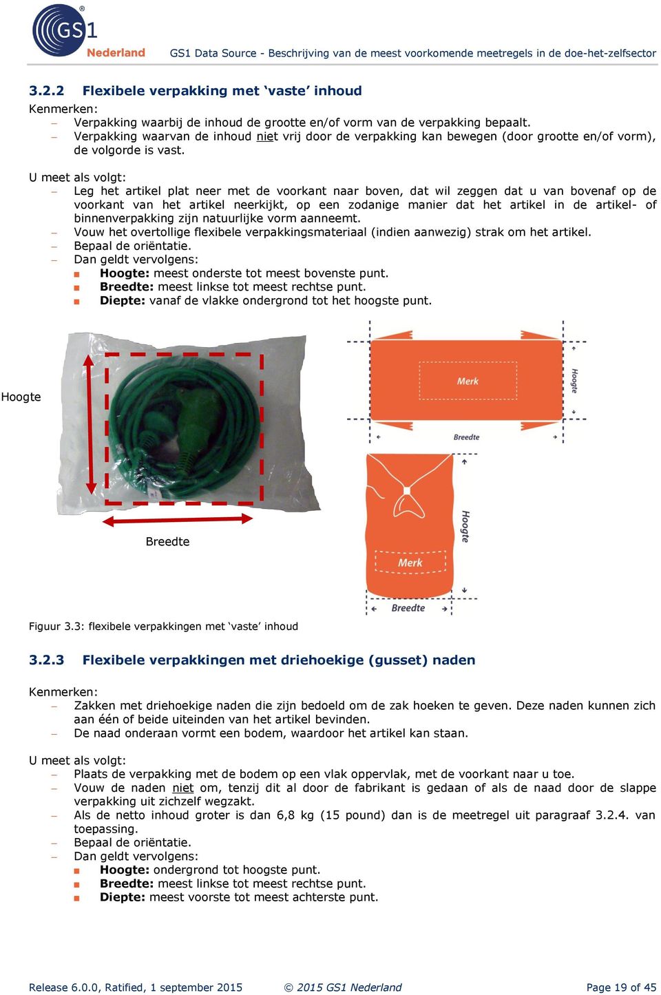 U meet als volgt: Leg het artikel plat neer met de voorkant naar boven, dat wil zeggen dat u van bovenaf op de voorkant van het artikel neerkijkt, op een zodanige manier dat het artikel in de