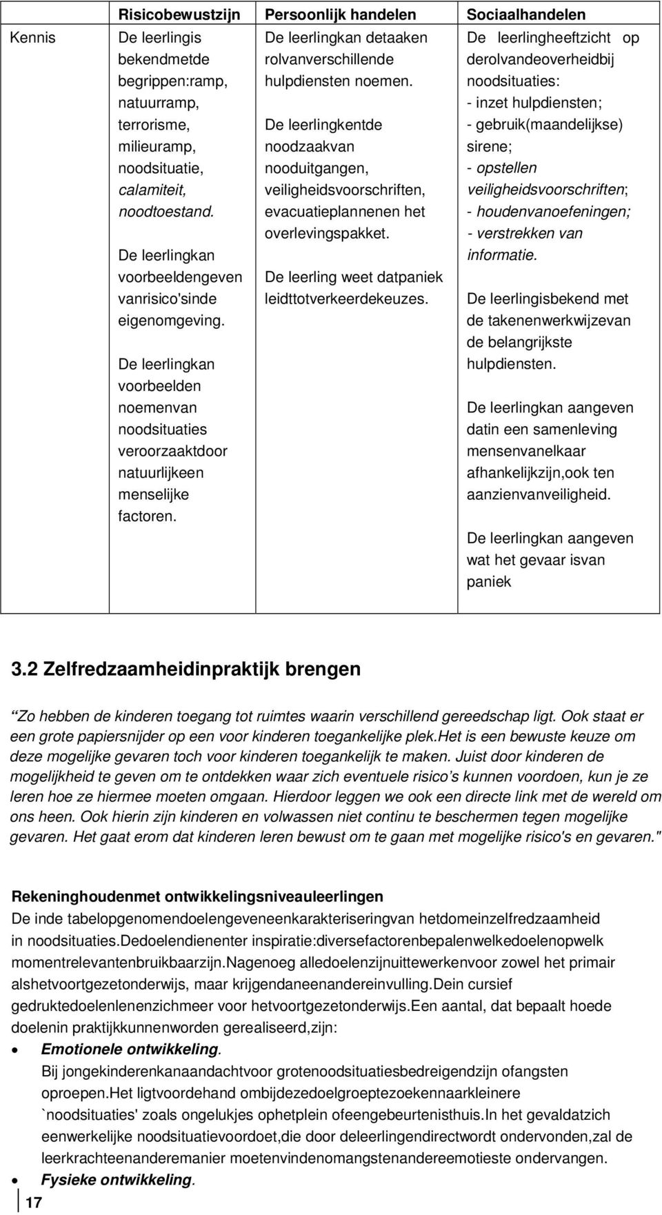 De leerlingkan detaaken rolvanverschillende hulpdiensten noemen. De leerlingkentde noodzaakvan nooduitgangen, veiligheidsvoorschriften, evacuatieplannenen het overlevingspakket.