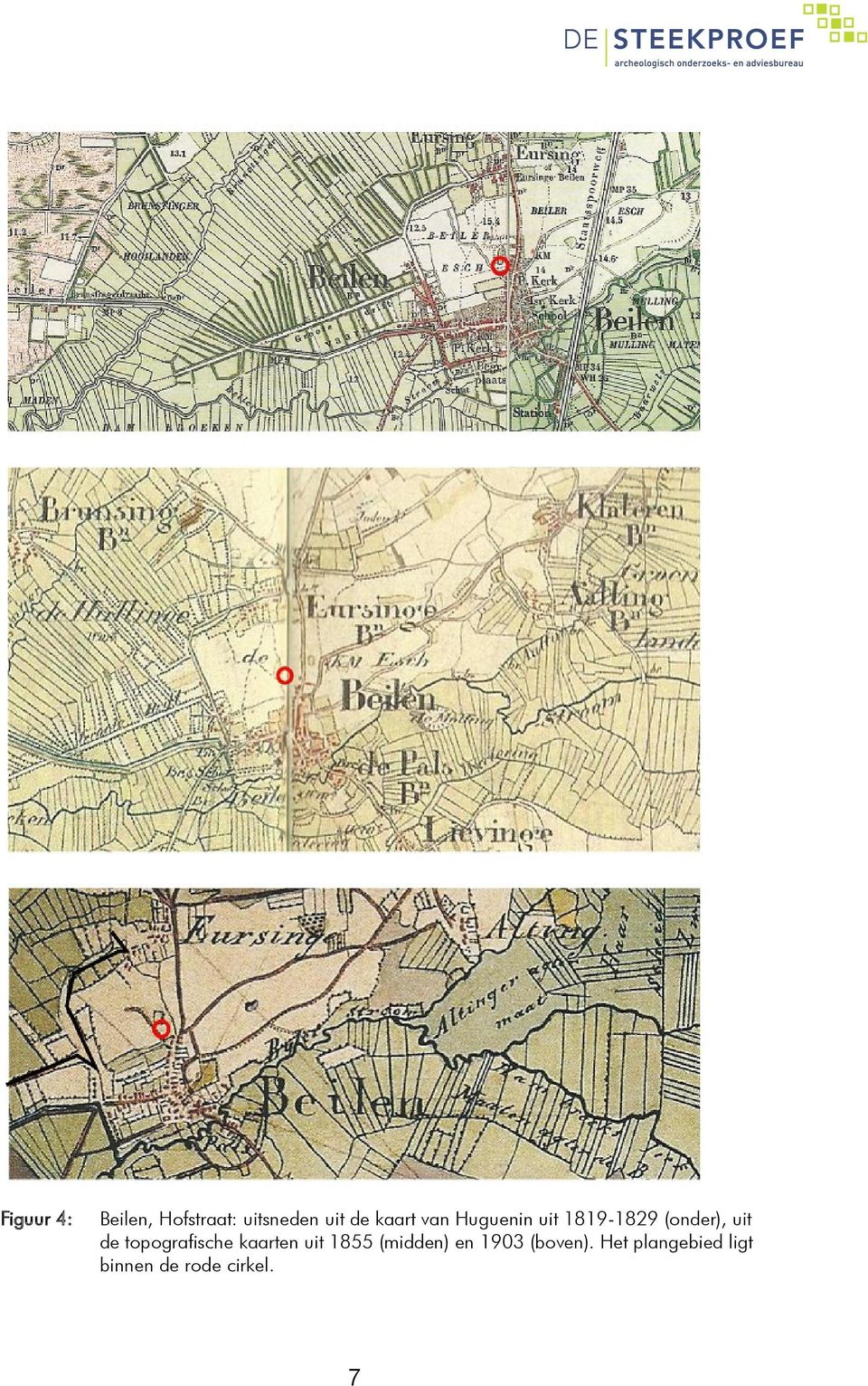 topografische kaarten uit 1855 (midden) en 1903