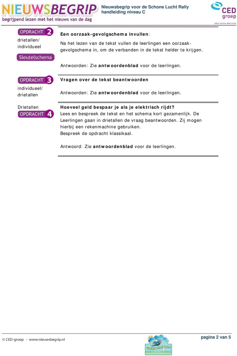 Vragen over de tekst beantwoorden individueel/ drietallen Antwoorden: Zie antwoordenblad voor de leerlingen. Drietallen Hoeveel geld bespaar je als je elektrisch rijdt?