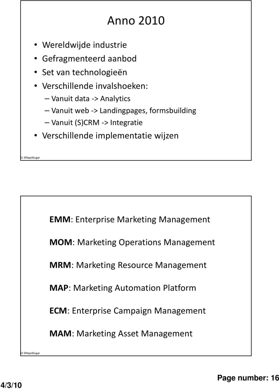 RapidSugar EMM: Enterprise Marketing Management MOM: Marketing Operations Management MRM: Marketing Resource Management