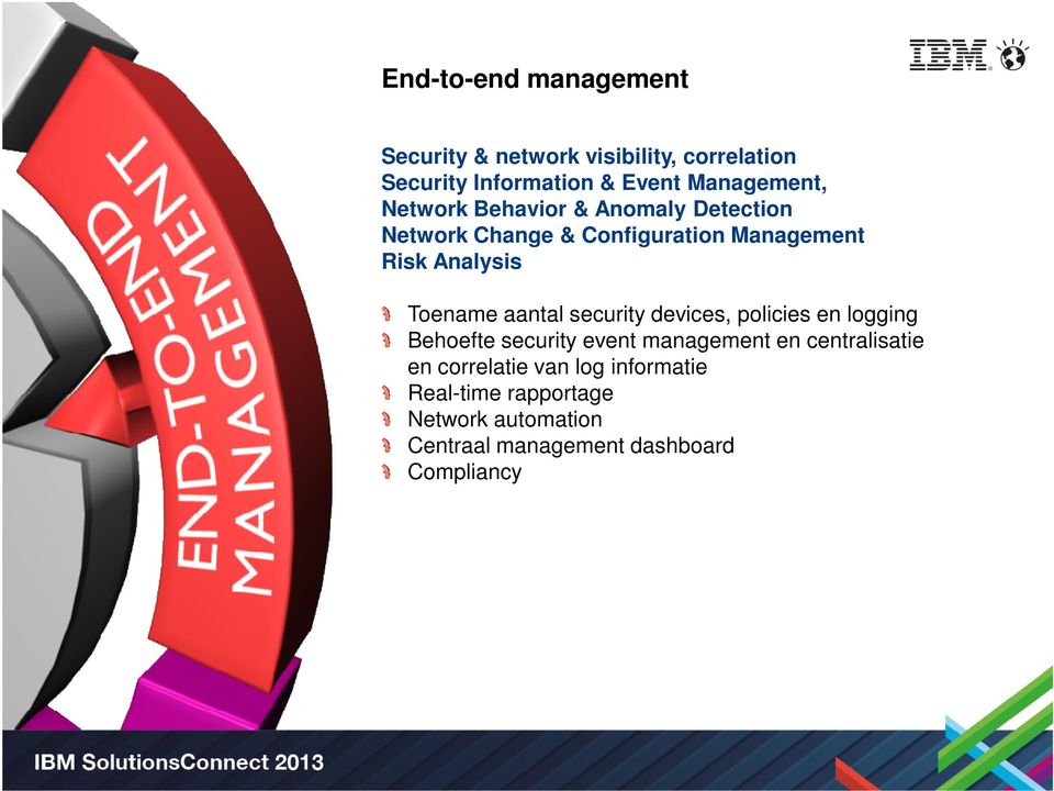 Toename aantal security devices, policies en logging Behoefte security event management en centralisatie