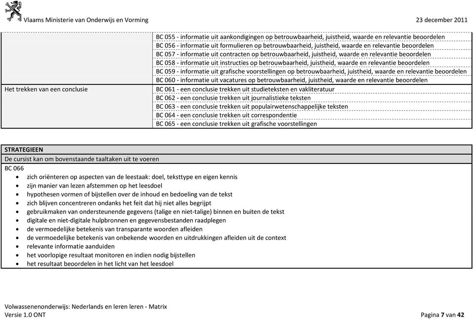 waarde en relevantie beoordelen BC 059 - informatie uit grafische voorstellingen op betrouwbaarheid, juistheid, waarde en relevantie beoordelen BC 060 - informatie uit vacatures op betrouwbaarheid,