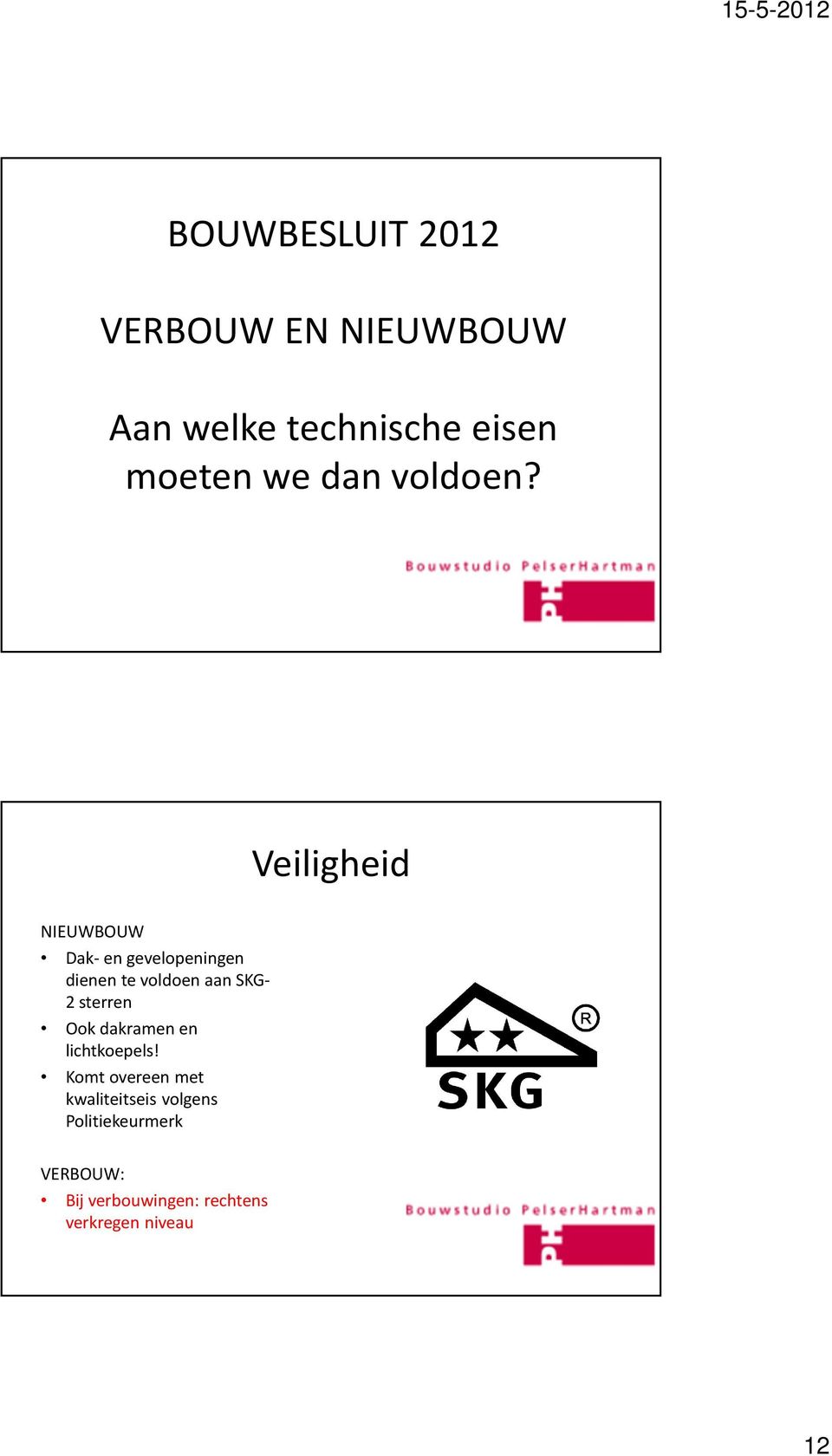 Veiligheid NIEUWBOUW Dak-en gevelopeningen dienen te voldoen aan SKG- 2