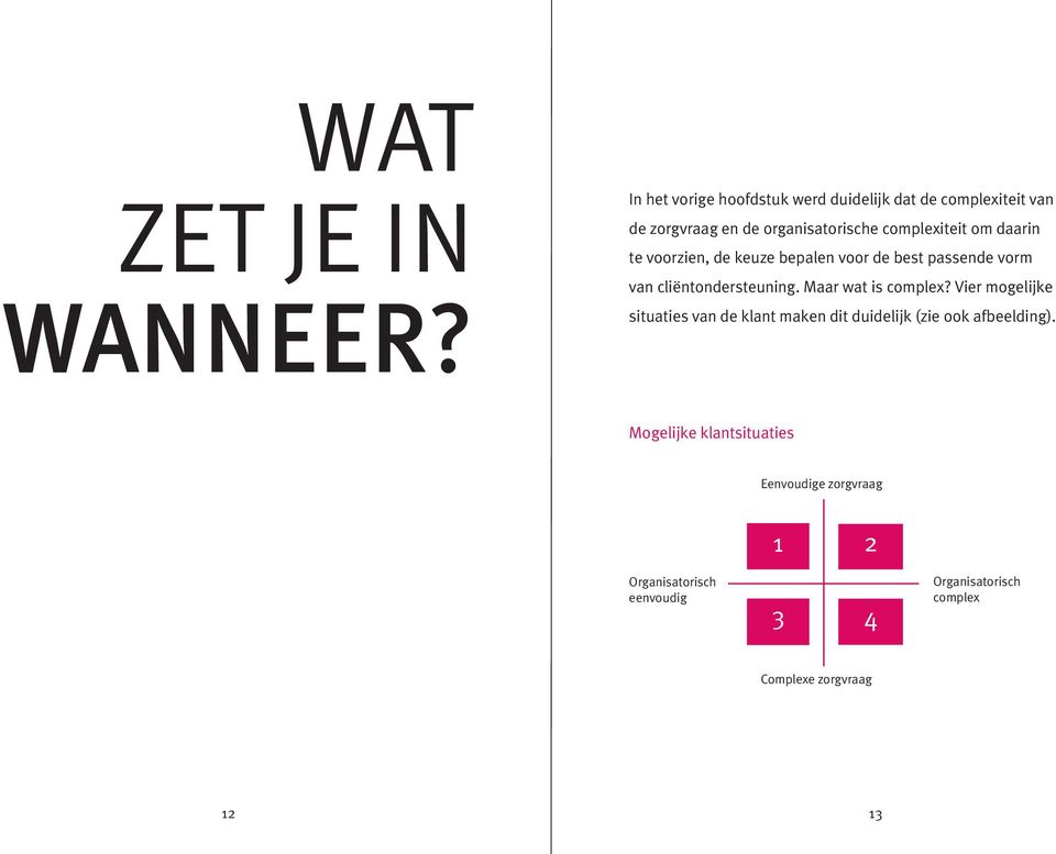 om daarin te voorzien, de keuze bepalen voor de best passende vorm van cliëntondersteuning. Maar wat is complex?