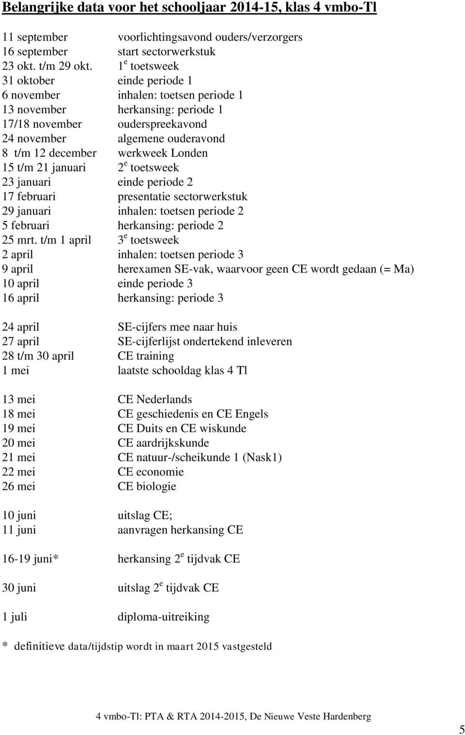 t/m 2 januari 2 e toetsweek 23 januari einde periode 2 7 februari presentatie sectorwerkstuk 29 januari inhalen: toetsen periode 2 5 februari herkansing: periode 2 25 mrt.