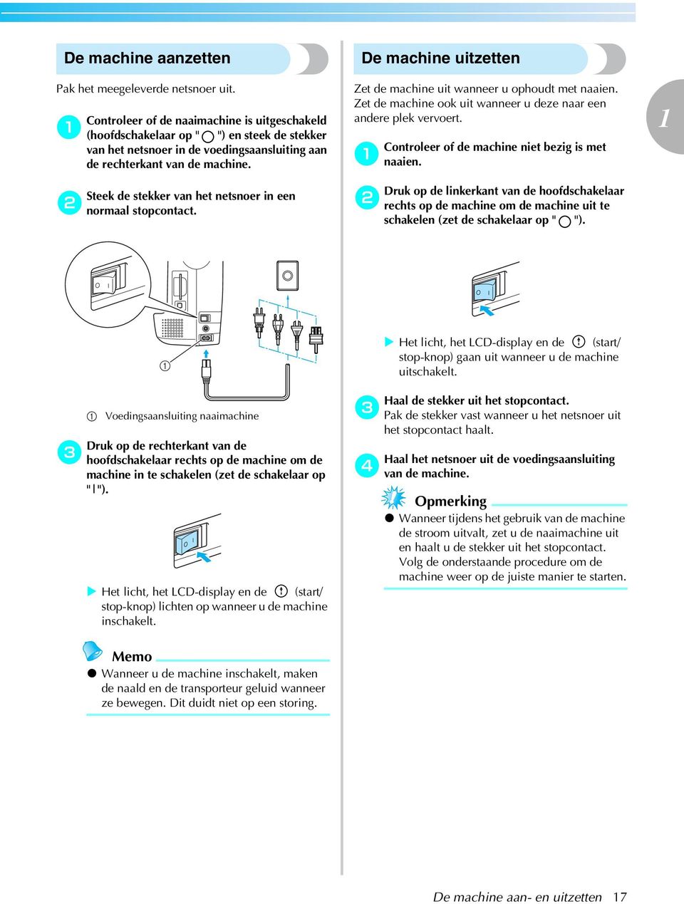 Controleer of de mhine niet ezig is met nien. Druk op de linkerknt vn de hoofdshkelr rehts op de mhine om de mhine uit te shkelen (zet de shkelr op " ").