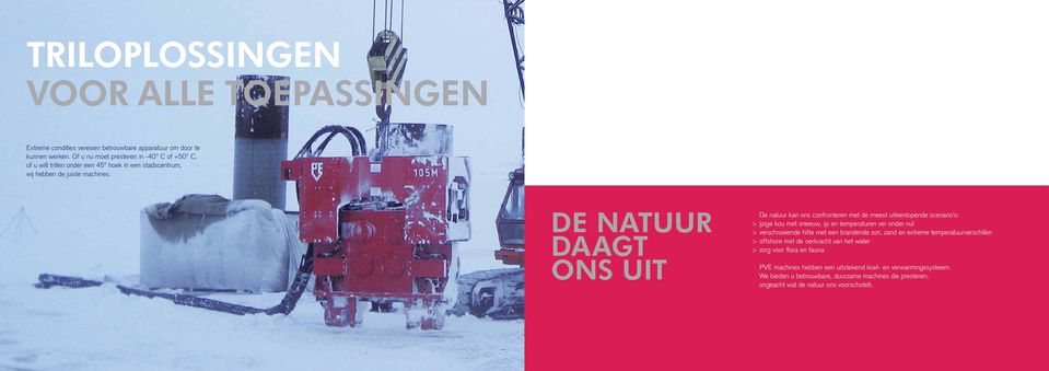 De natuur daagt ons uit De natuur kan ons confronteren met de meest uiteenlopende scenario s: > ijzige kou met sneeuw, ijs en temperaturen ver onder nul > verschroeiende hitte