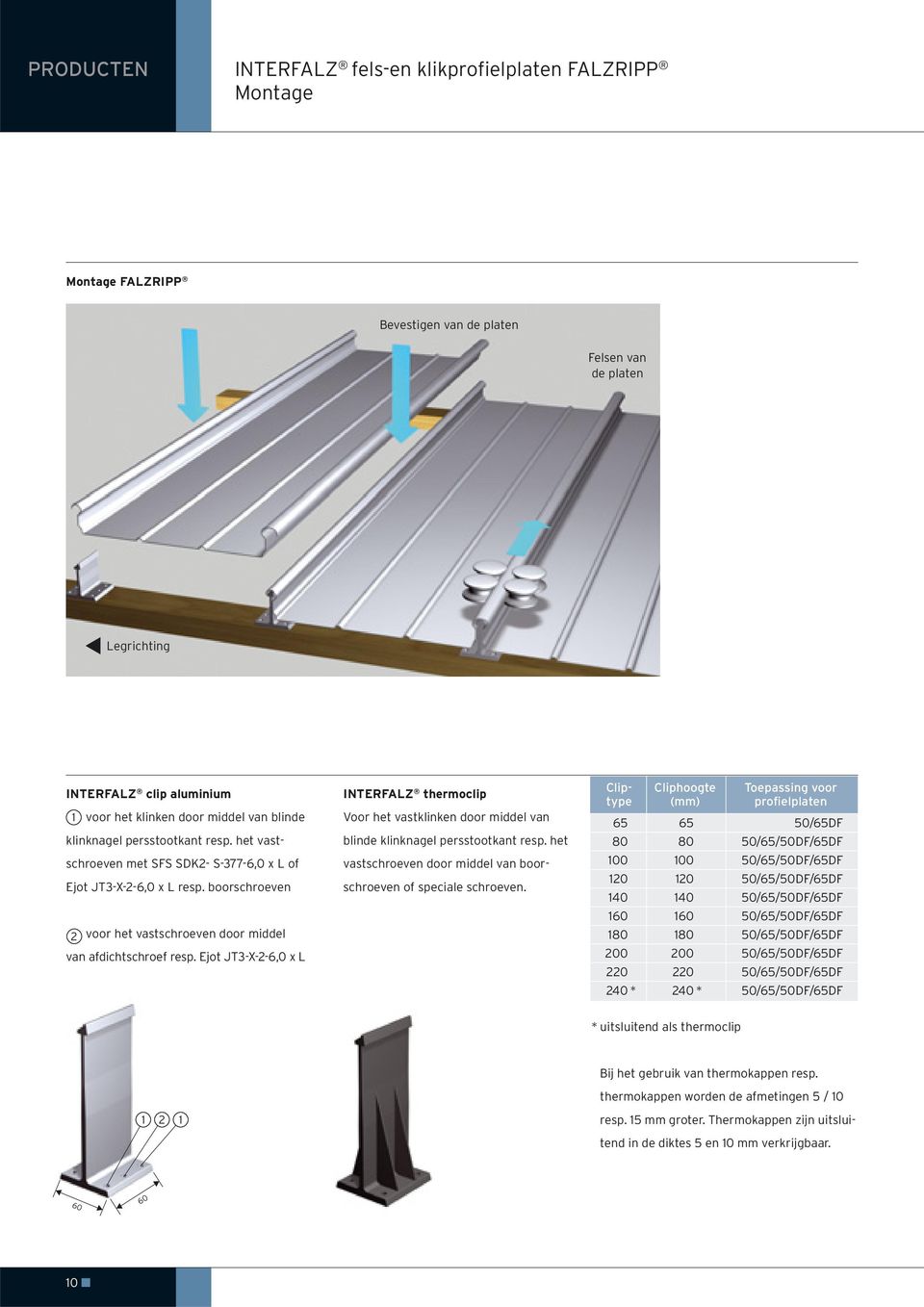 Ejot JT3-X-2-6,0 x L INTERFALZ thermoclip Voor het vastklinken door middel van blinde klinknagel persstootkant resp. het vastschroeven door middel van boorschroeven of speciale schroeven.