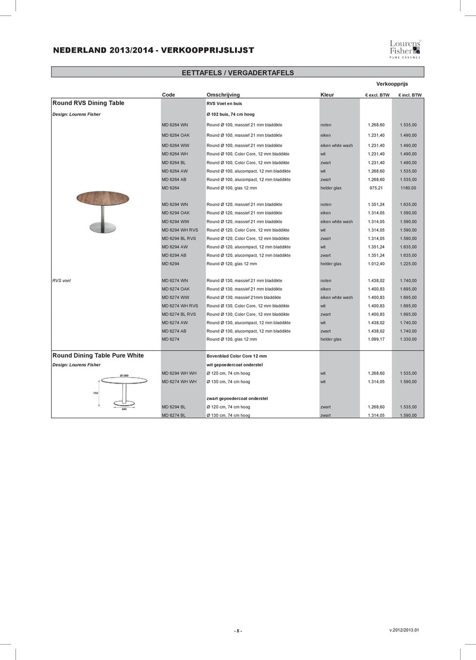 231,40 1.490,00 MD 6264 BL Round Ø 100, Color Core, 12 mm bladdikte zwart 1.231,40 1.490,00 MD 6264 AW Round Ø 100, alucompact, 12 mm bladdikte wit 1.268,60 1.