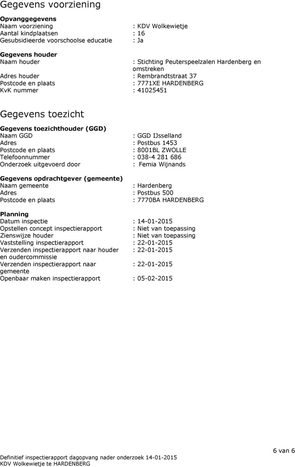 : Postbus 1453 Postcode en plaats : 8001BL ZWOLLE Telefoonnummer : 038-4 281 686 Onderzoek uitgevoerd door : Femia Wijnands Gegevens opdrachtgever (gemeente) Naam gemeente : Hardenberg Adres :