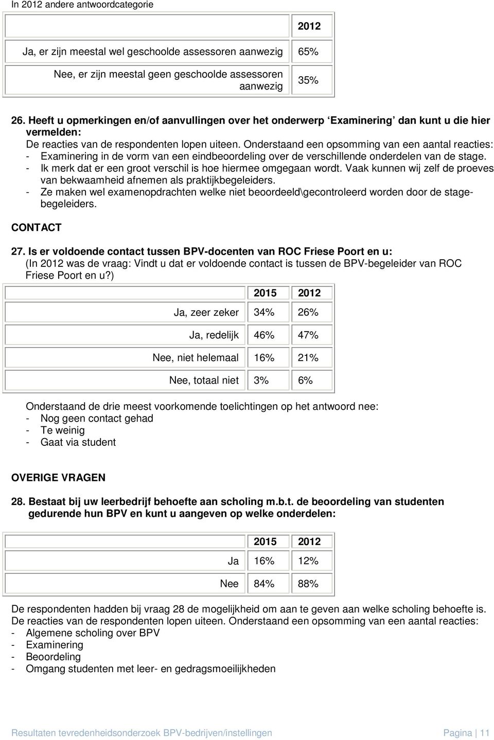 Onderstaand een opsomming van een aantal reacties: - Examinering in de vorm van een eindbeoordeling over de verschillende onderdelen van de stage.