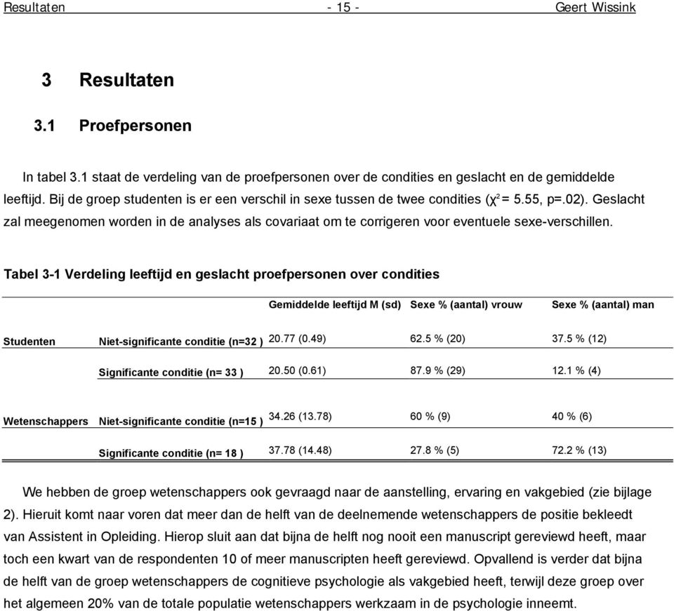 Geslacht zal meegenomen worden in de analyses als covariaat om te corrigeren voor eventuele sexe-verschillen.