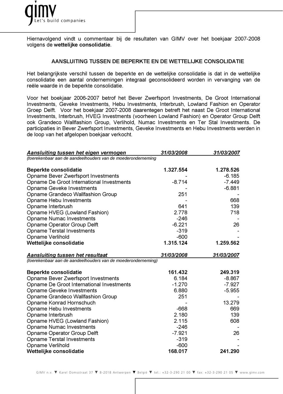 integraal geconsolideerd worden in vervanging van de reële waarde in de beperkte consolidatie.