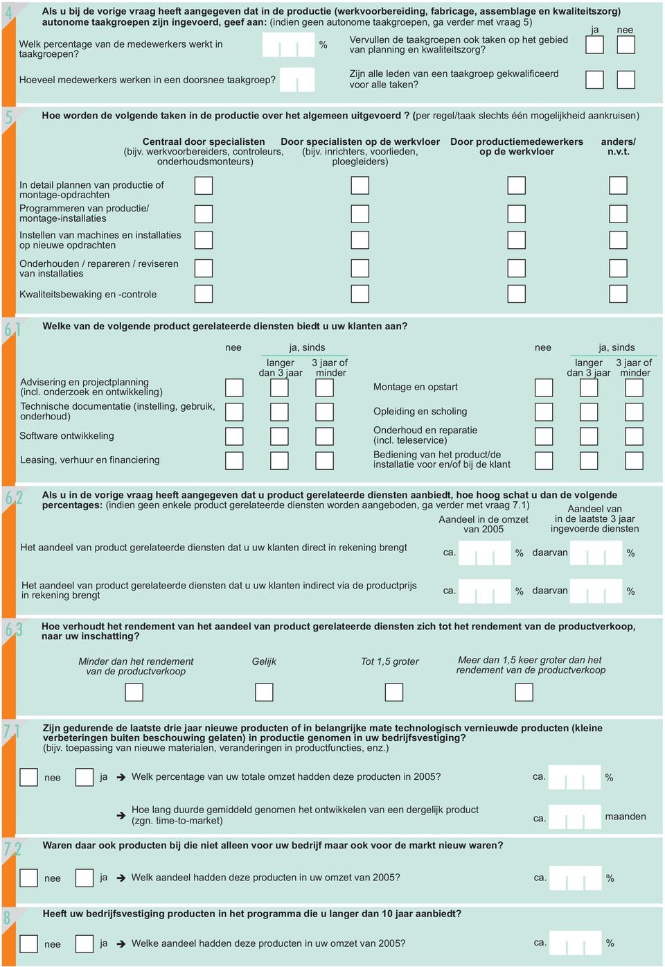 Hoeveel medewerkers werken in een doors taakgroep? Zijn alle leden van een taakgroep gekwalificeerd voor alle taken? Hoe worden de volgende taken in de productie over het algemeen uitgevoerd?