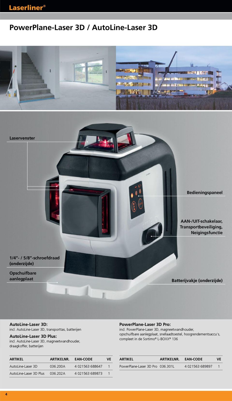 AutoLine-Laser 3D, magneetwandhouder, draagkoffer, batterijen PowerPlane-Laser 3D Pro: incl.
