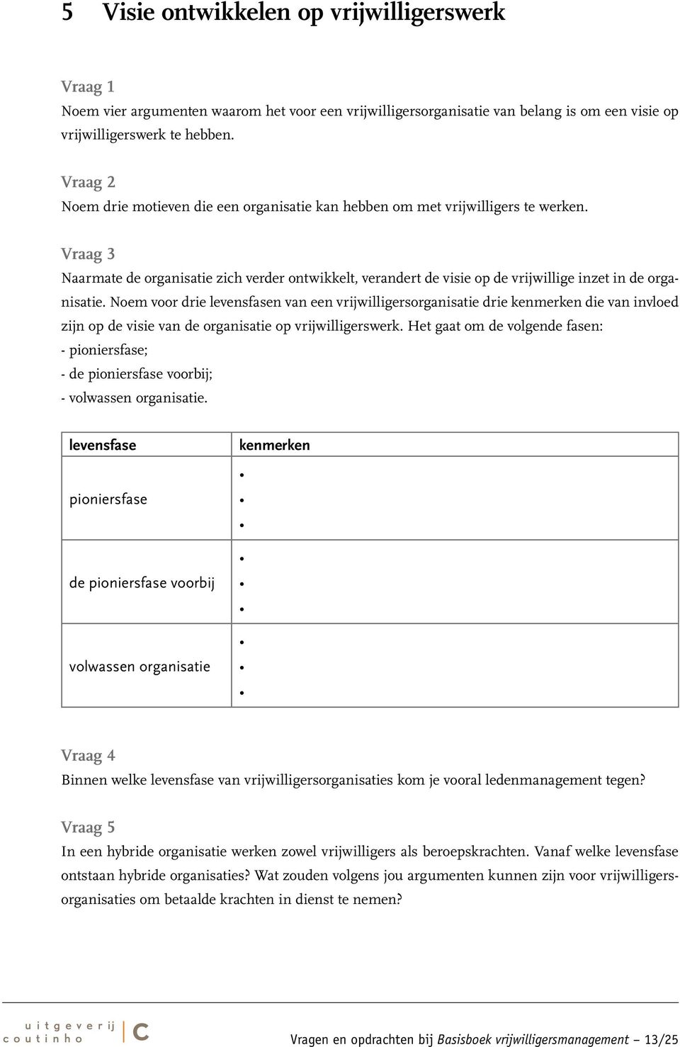 Vraag 3 Naarmate de organisatie zich verder ontwikkelt, verandert de visie op de vrijwillige inzet in de organisatie.