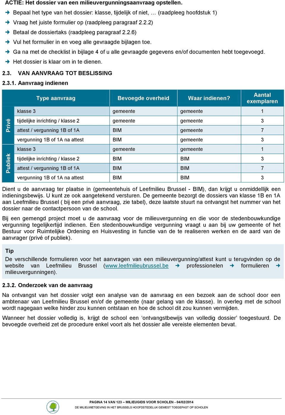 Ga na met de checklist in bijlage 4 of u alle gevraagde gegevens en/of documenten hebt toegevoegd. Het dossier is klaar om in te dienen. 2.3. VAN AANVRAAG TOT BESLISSING 2.3.1.