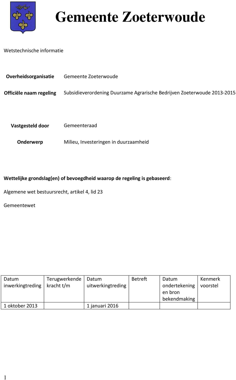 grondslag(en) of bevoegdheid waarop de regeling is gebaseerd: Algemene wet bestuursrecht, artikel 4, lid 23 Gemeentewet Datum