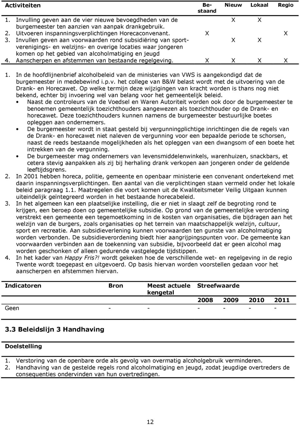 Aanscherpen en afstemmen van bestaande regelgeving. Bestaand Nieuw Lokaal Regio 1. In de hoofdlijnenbrief alcoholbeleid van de ministeries van VWS is aangekondigd dat de burgemeester in medebewind i.