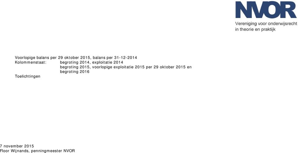 voorlopige exploitatie 2015 per 29 oktober 2015 en begroting