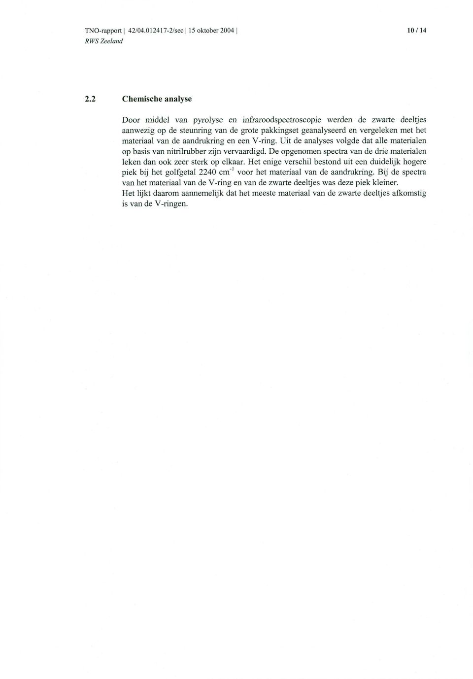 aandrukring en een V-ring. Uit de analyses volgde dat alle materialen op basis van nitrilrubber zijn vervaardigd. De opgenomen spectra van de drie materialen leken dan ook zeer sterk op elkaar.