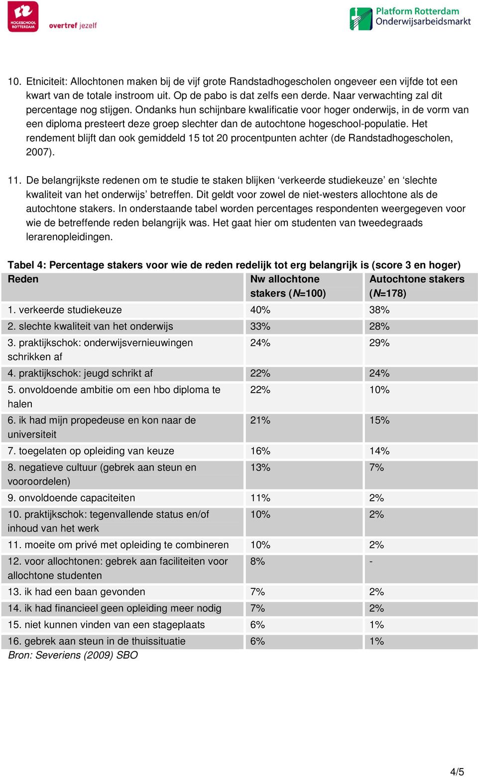 Ondanks hun schijnbare kwalificatie voor hoger onderwijs, in de vorm van een diploma presteert deze groep slechter dan de autochtone hogeschool-populatie.