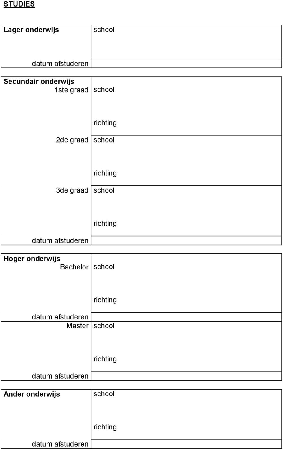 school 3de graad school Hoger onderwijs