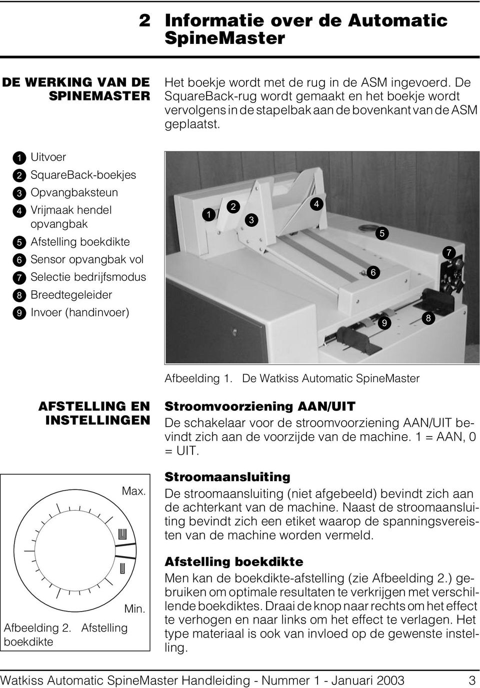 Uitvoer SquareBack-boekjes Opvangbaksteun Vrijmaak hendel opvangbak Afstelling boekdikte Sensor opvangbak vol Selectie bedrijfsmodus Breedtegeleider Invoer (handinvoer) Afbeelding 1.